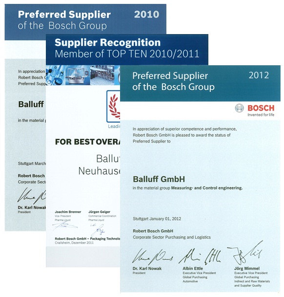 Balluff récompensé par Bosch pour la troisième fois